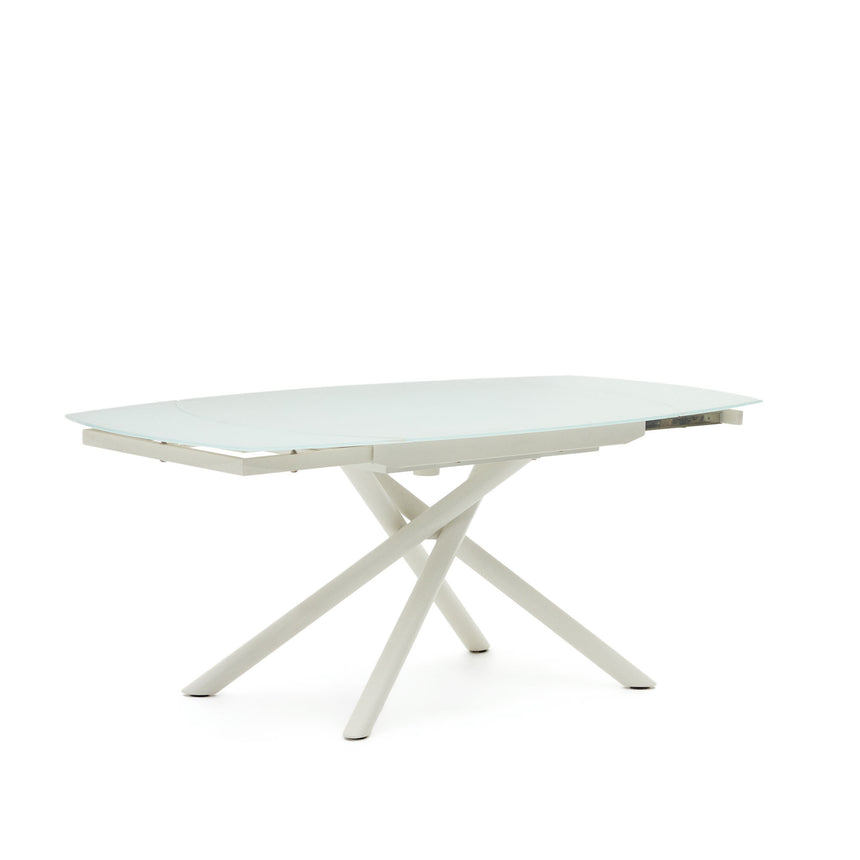 Yodalia Ausziehtisch aus getempertem Glas und Stahlbeine mit weißem Finish 130(190)x100 cm - ZEN ZONE Furniture