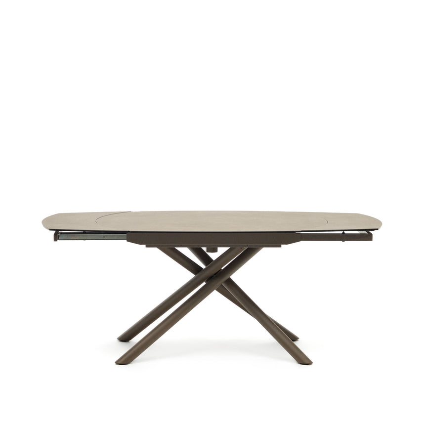 Yodalia Ausziehtisch mit Feinsteinzeugplatte und Stahlbeine braun 130(190)x100 cm - ZEN ZONE Furniture