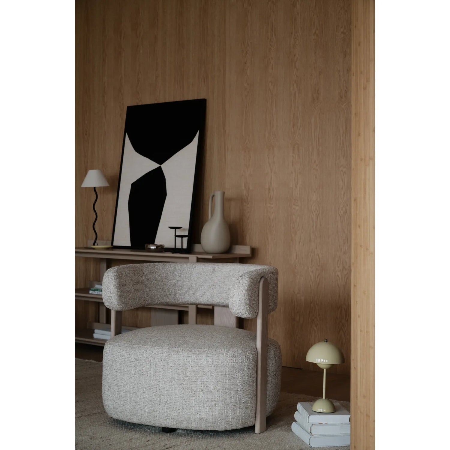 JENISON Loungesessel aus Eiche und Stoff in verschiedenen Farben, 74x74x69 cm - ZEN ZONE Furniture