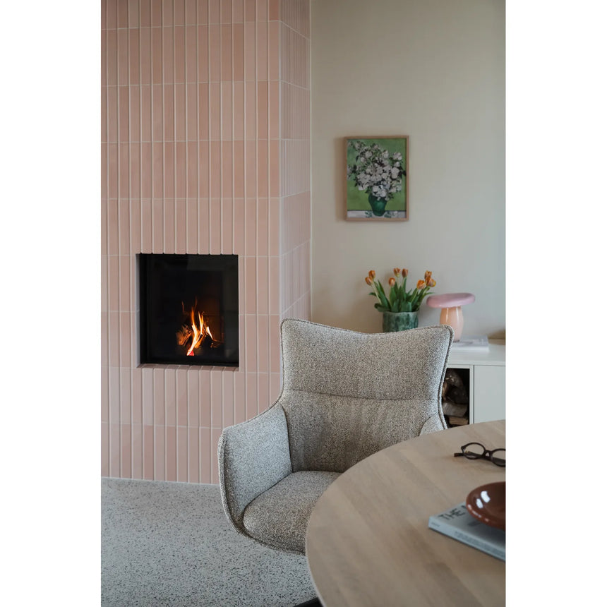 FRESNO Essstuhl mit Armlehne, drehbar, aus Metall und Stoff, in Beige/braun, 62x67x90 cm - ZEN ZONE Furniture