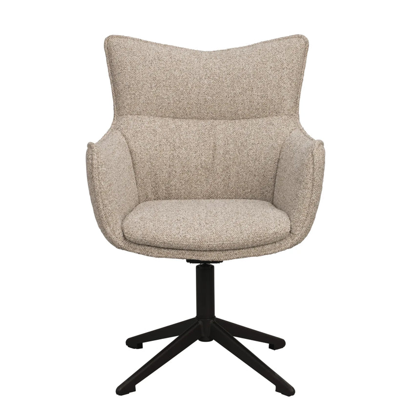 FRESNO Essstuhl mit Armlehne, drehbar, aus Metall und Stoff, in Beige/braun, 62x67x90 cm - ZEN ZONE Furniture