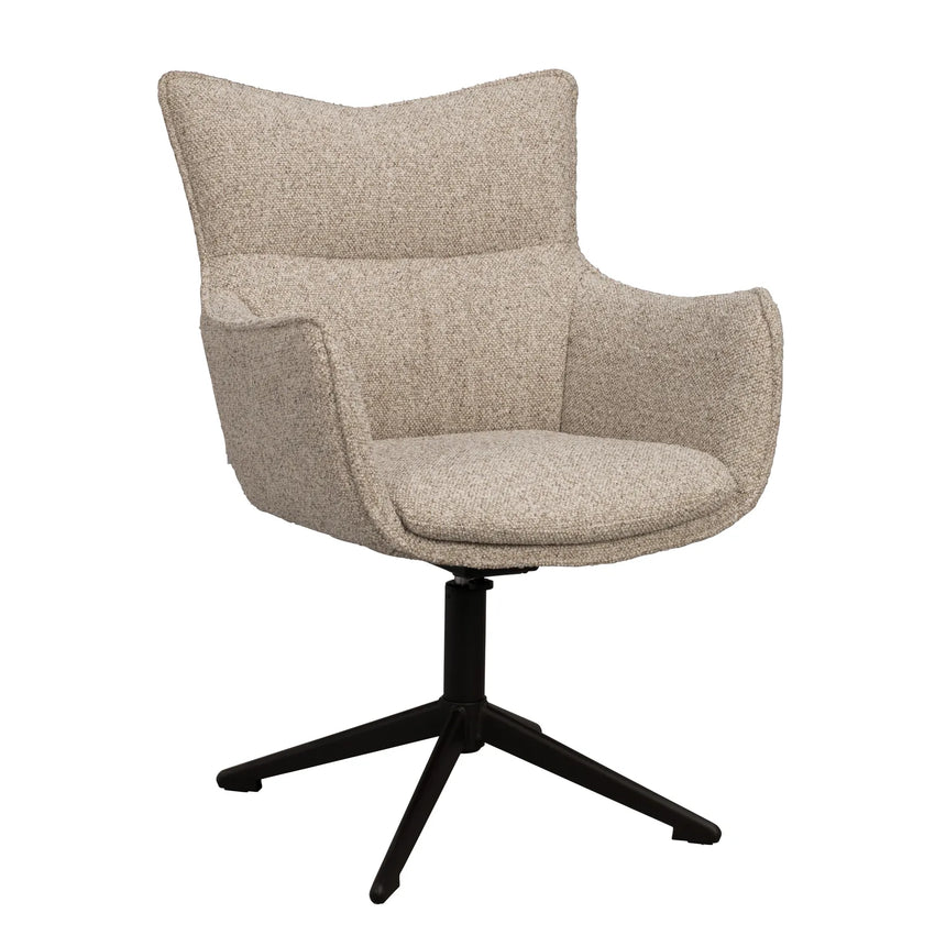FRESNO Essstuhl mit Armlehne, drehbar, aus Metall und Stoff, in Beige/braun, 62x67x90 cm - ZEN ZONE Furniture