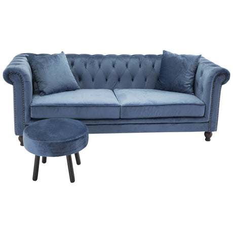 Velvet 3-Sitzer Sofa - Blauer Samt - ZEN ZONE Furniture