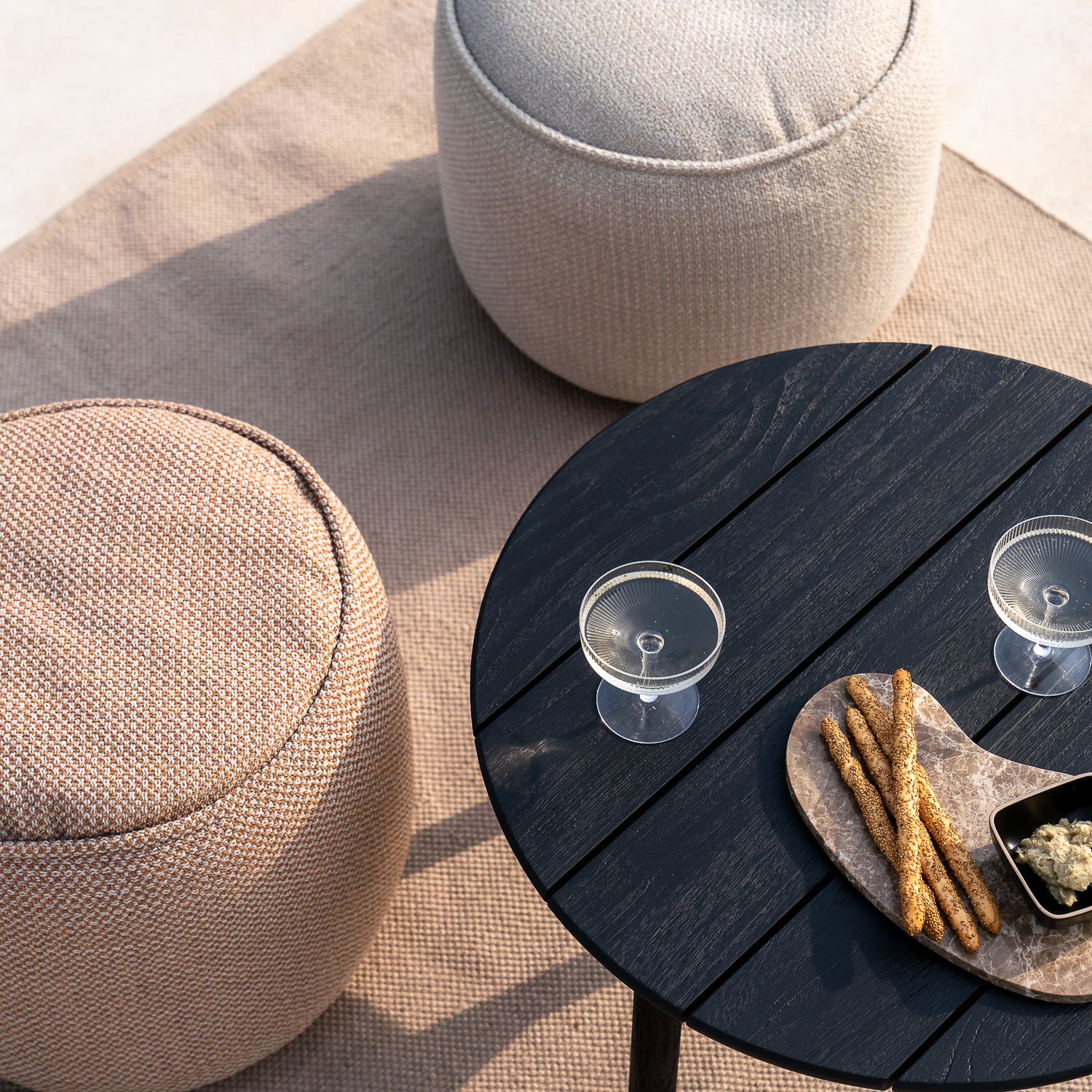 Donut Gartenpouf - Naturstoff kariert - 50 x 50 x 40 cm - ZEN ZONE