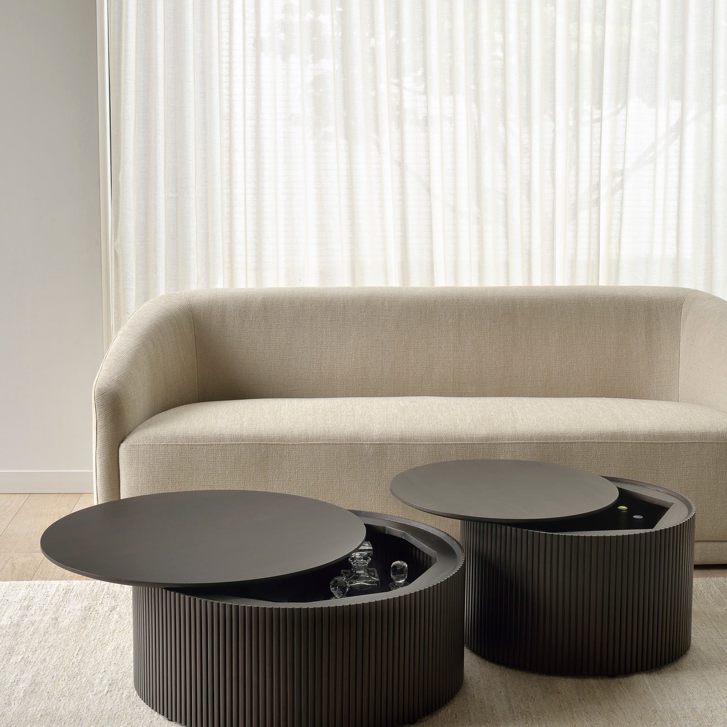 Couchtisch - lackiertes Mahagoni - dunkelbraun - rund - abnehmbare Abdeckung Roller Max - 80cm - ZEN ZONE Furniture
