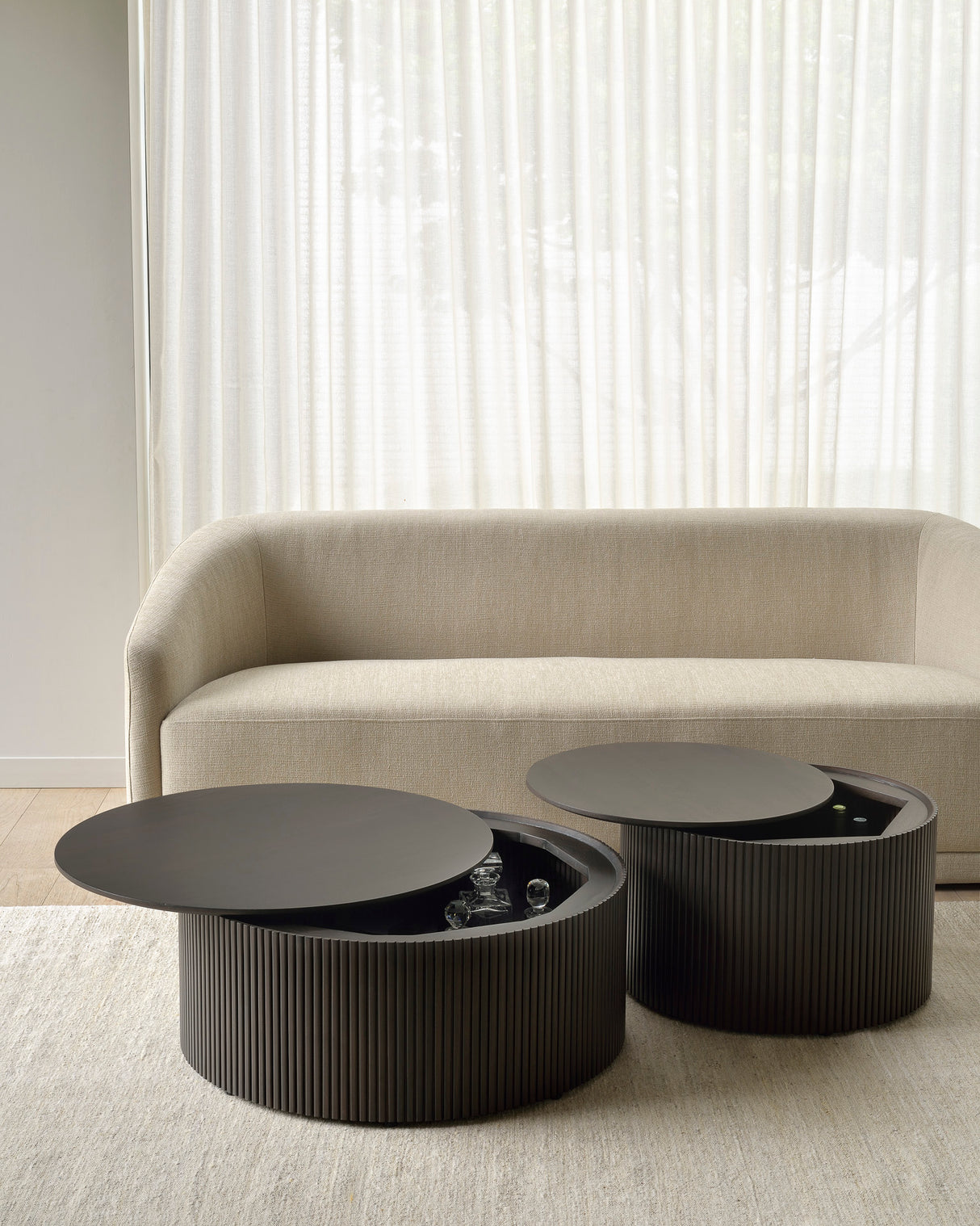 Couchtisch - lackiertes Mahagoni - dunkelbraun - rund - abnehmbare Abdeckung Roller Max - 80cm - ZEN ZONE Furniture