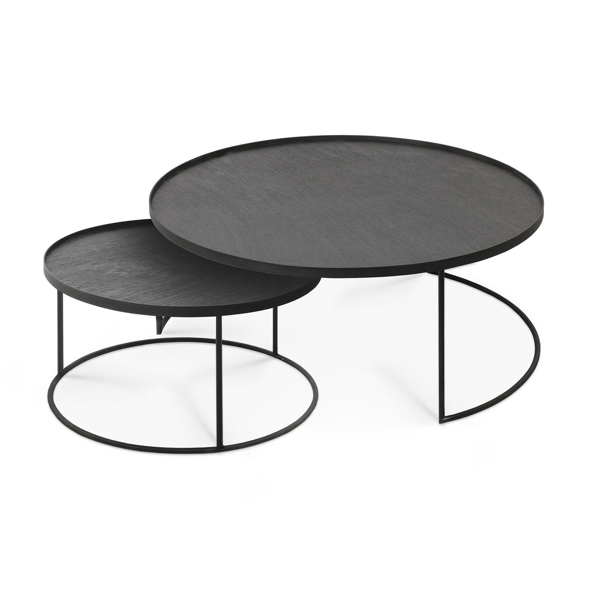 Tablett-Couchtisch Set - lackiertes Holz - schwarz - rund - XL - ohne Tabletts - ZEN ZONE