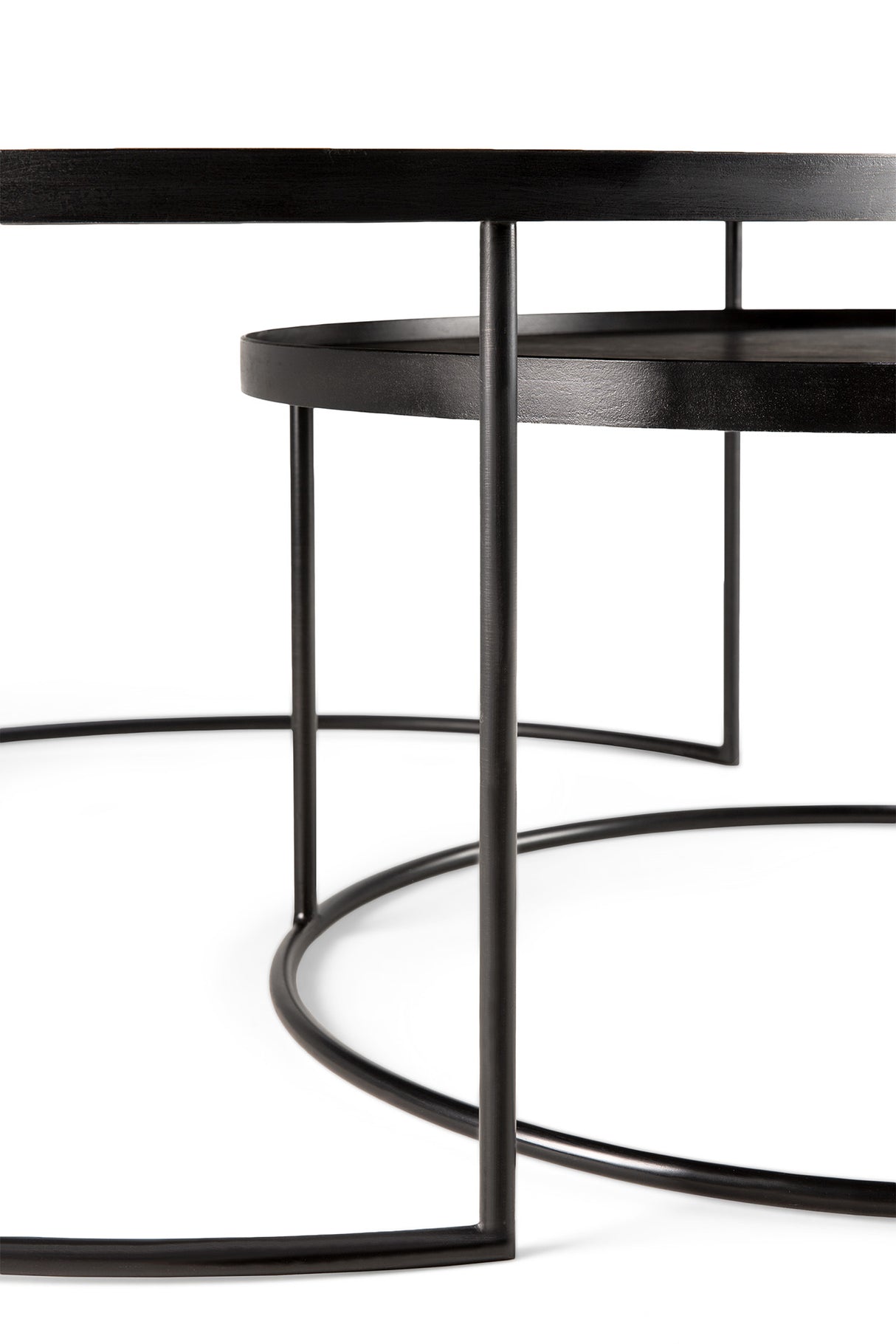 Tablett-Couchtisch Set - lackiertes Holz - schwarz - rund - XL - ohne Tabletts - ZEN ZONE