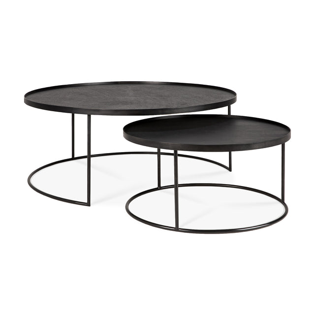 Tablett-Couchtisch Set - lackiertes Holz - schwarz - rund - XL - ohne Tabletts - ZEN ZONE