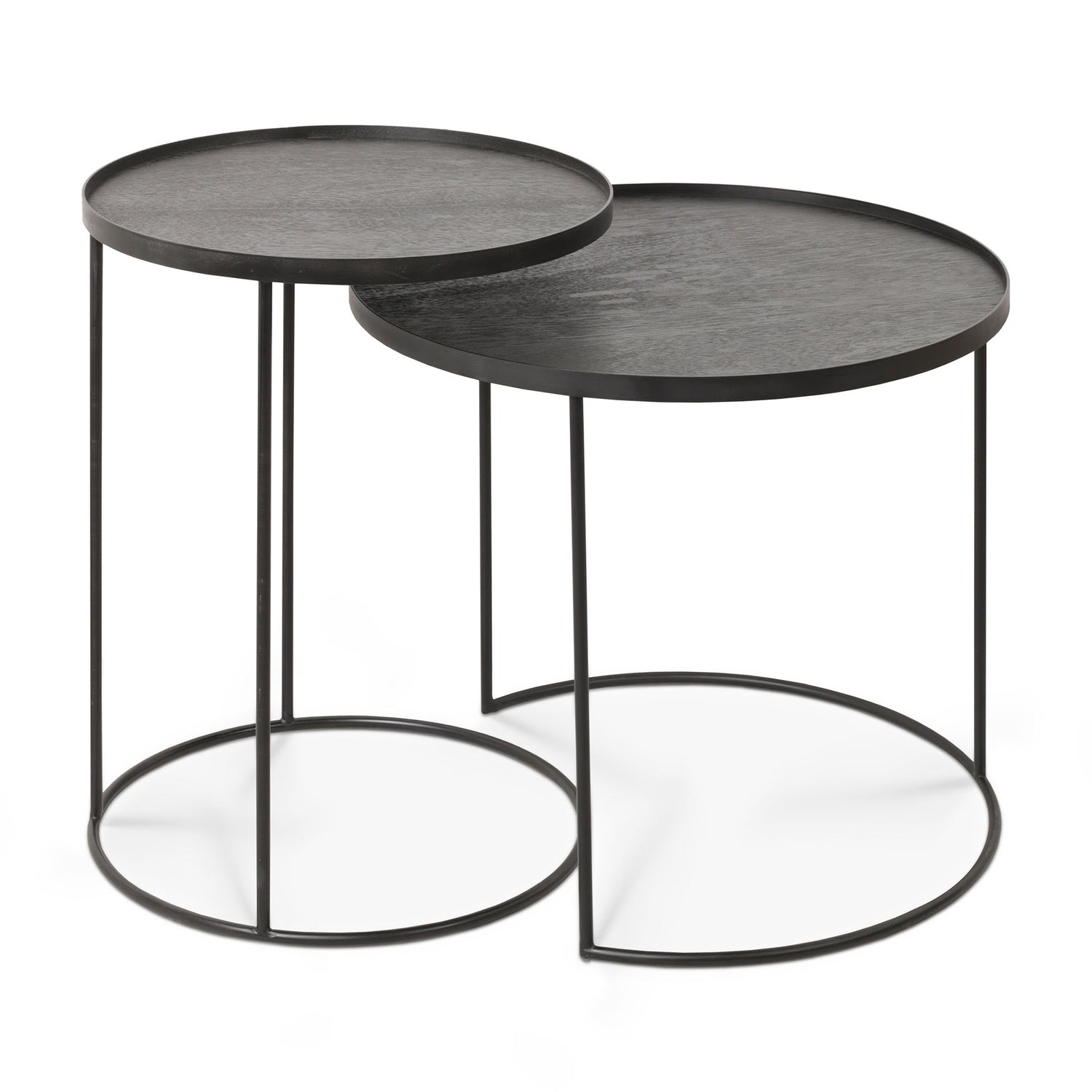 Tray Beistelltisch Set - lackiertes Holz - schwarz - rund - S/L - Tabletts nicht enthalten - 49 x 49 x 66 / 62 x 62 x 57 cm - ZEN ZONE Furniture