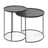 Tray Beistelltisch Set - lackiertes Holz - schwarz - rund - S/L - Tabletts nicht enthalten - 49 x 49 x 66 / 62 x 62 x 57 cm - ZEN ZONE Furniture