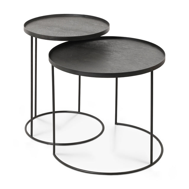 Tray Beistelltisch Set - lackiertes Holz - schwarz - rund - S/L - Tabletts nicht enthalten - 49 x 49 x 66 / 62 x 62 x 57 cm - ZEN ZONE Furniture