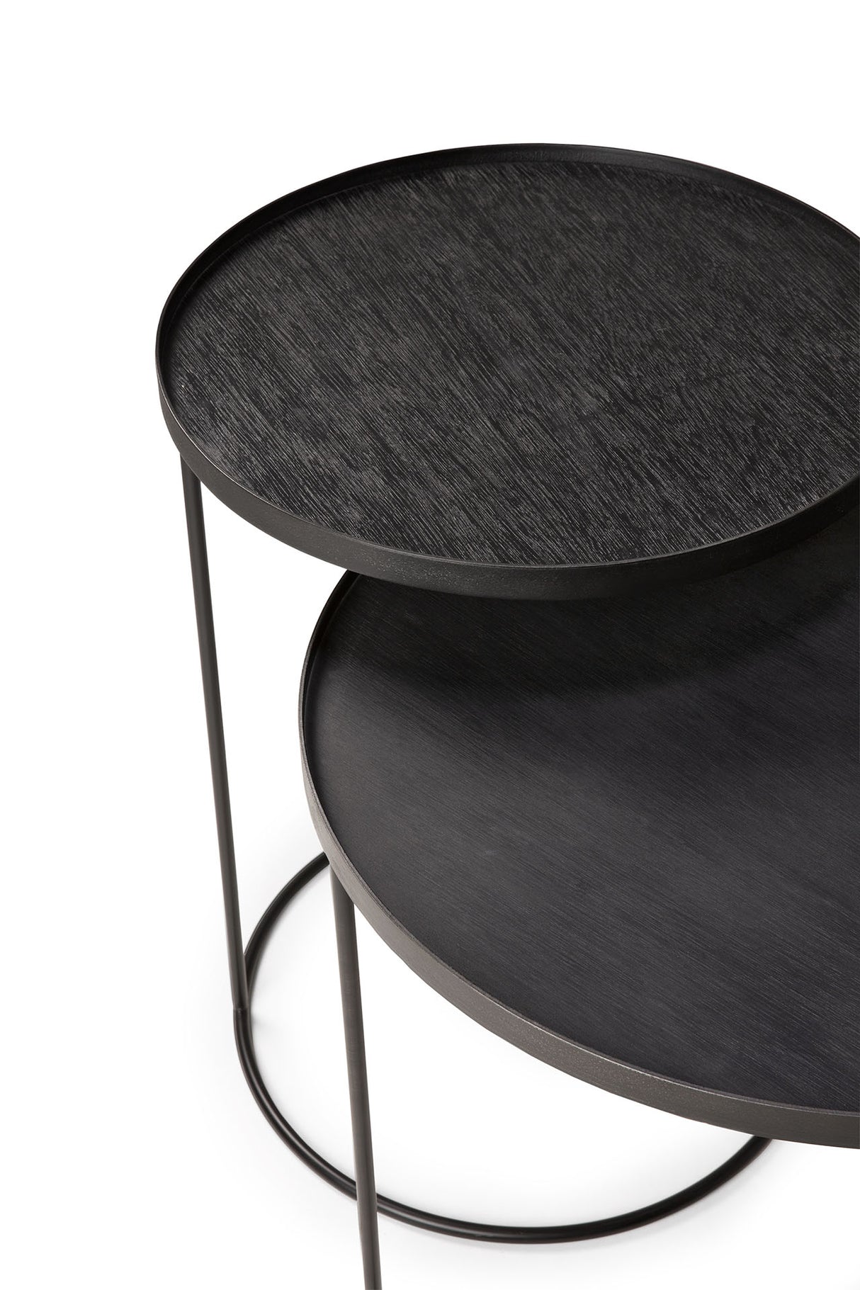 Tray Beistelltisch Set - lackiertes Holz - schwarz - rund - S/L - Tabletts nicht enthalten - 49 x 49 x 66 / 62 x 62 x 57 cm - ZEN ZONE Furniture