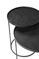 Tray Beistelltisch Set - lackiertes Holz - schwarz - rund - S/L - Tabletts nicht enthalten - 49 x 49 x 66 / 62 x 62 x 57 cm - ZEN ZONE Furniture