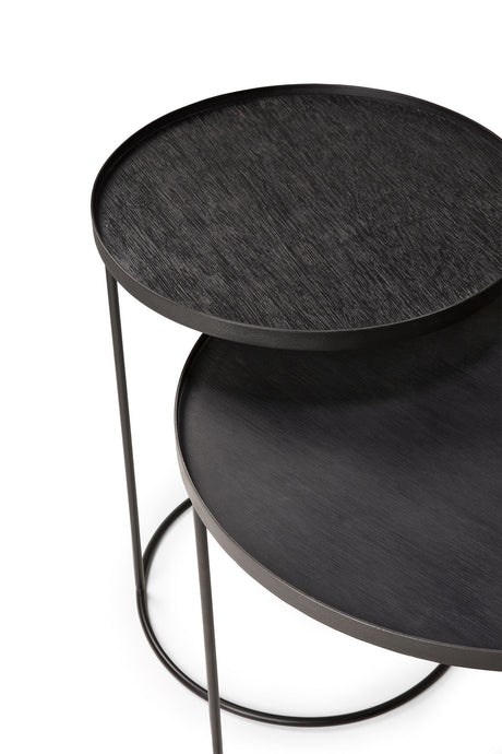 Tray Beistelltisch Set - lackiertes Holz - schwarz - rund - S/L - Tabletts nicht enthalten - 49 x 49 x 66 / 62 x 62 x 57 cm - ZEN ZONE Furniture