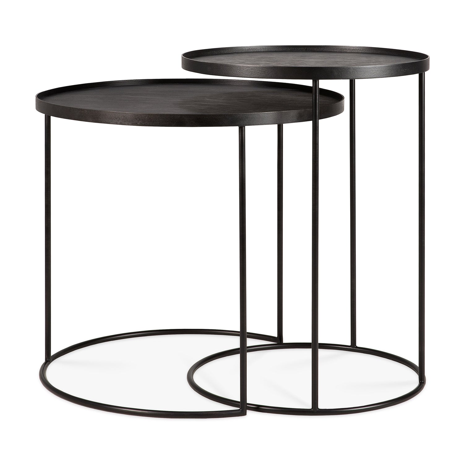Tray Beistelltisch Set - lackiertes Holz - schwarz - rund - S/L - Tabletts nicht enthalten - 49 x 49 x 66 / 62 x 62 x 57 cm - ZEN ZONE Furniture