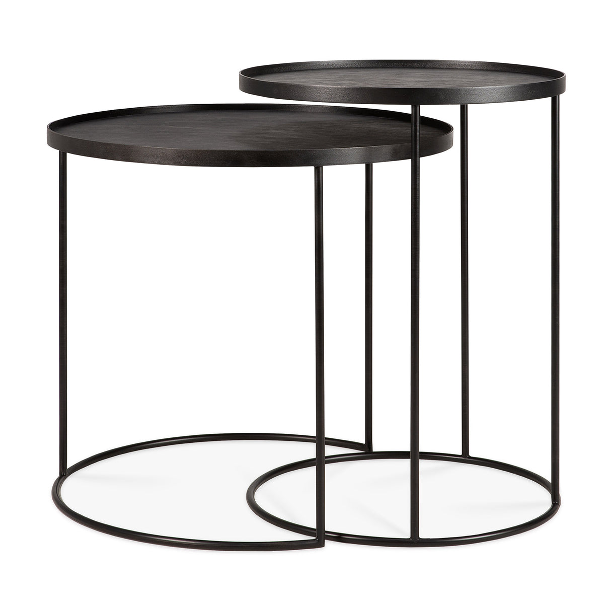 Tray Beistelltisch Set - lackiertes Holz - schwarz - rund - S/L - Tabletts nicht enthalten - 49 x 49 x 66 / 62 x 62 x 57 cm - ZEN ZONE Furniture