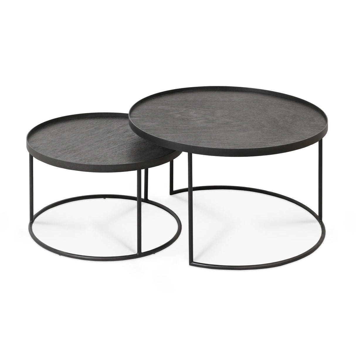 Tablett-Couchtisch Set - lackiertes Holz - schwarz - rund - S/L - ohne Tabletts - ZEN ZONE