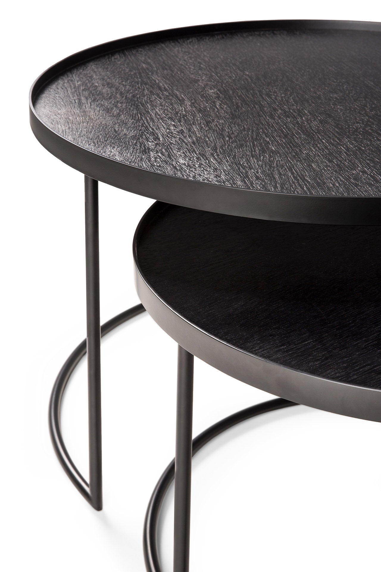 Tablett-Couchtisch Set - lackiertes Holz - schwarz - rund - S/L - ohne Tabletts - ZEN ZONE