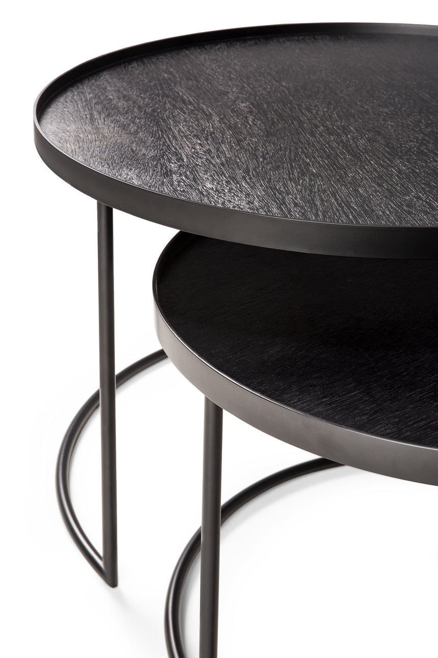 Tablett-Couchtisch Set - lackiertes Holz - schwarz - rund - S/L - ohne Tabletts - ZEN ZONE