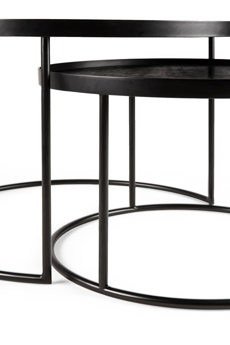 Tablett-Couchtisch Set - lackiertes Holz - schwarz - rund - S/L - ohne Tabletts - ZEN ZONE