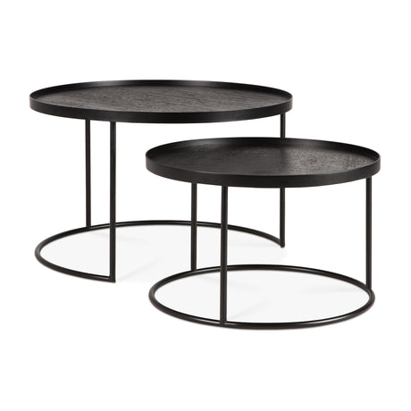 Tablett-Couchtisch Set - lackiertes Holz - schwarz - rund - S/L - ohne Tabletts - ZEN ZONE