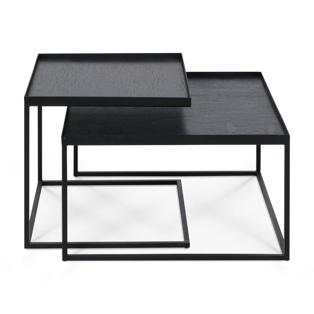 Tablett-Couchtisch Set - lackiertes Holz - schwarz - quadratisch - S/L - ohne Tabletts - ZEN ZONE