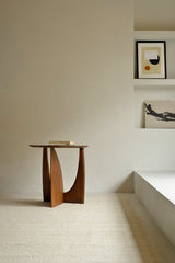 Geometric Beistelltisch - lackiertes Teak - braun - rund - 51 x 51 x 50 cm - ZEN ZONE Furniture