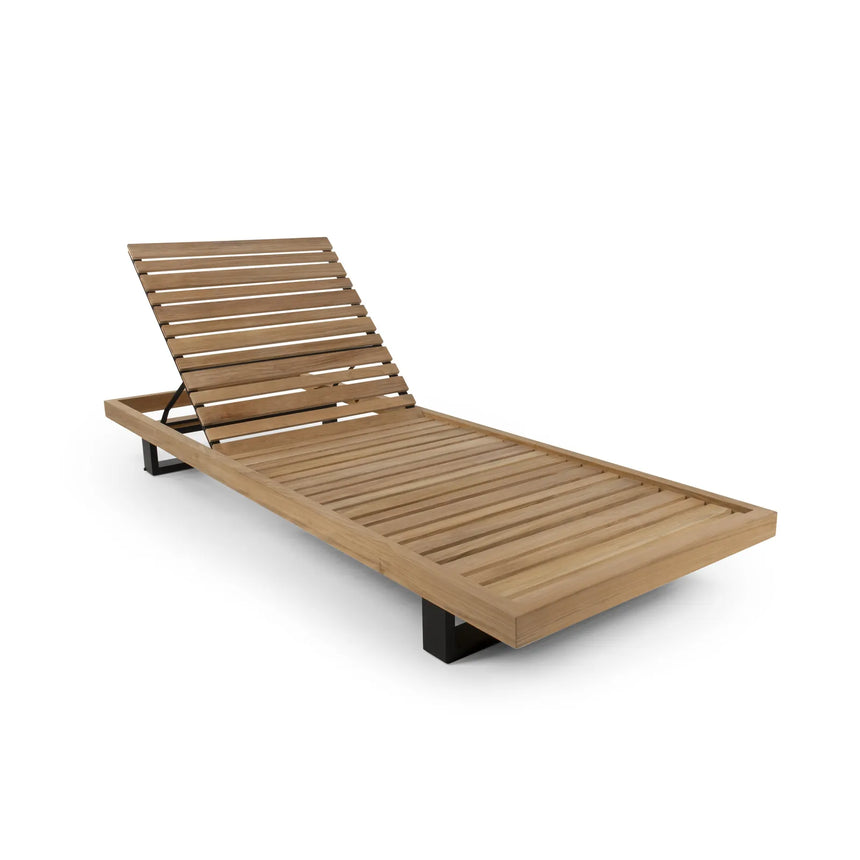 Sonnenliege Ravello aus Teak und schwarzem Aluminium, 85×225×22 cm - ZEN ZONE Furniture
