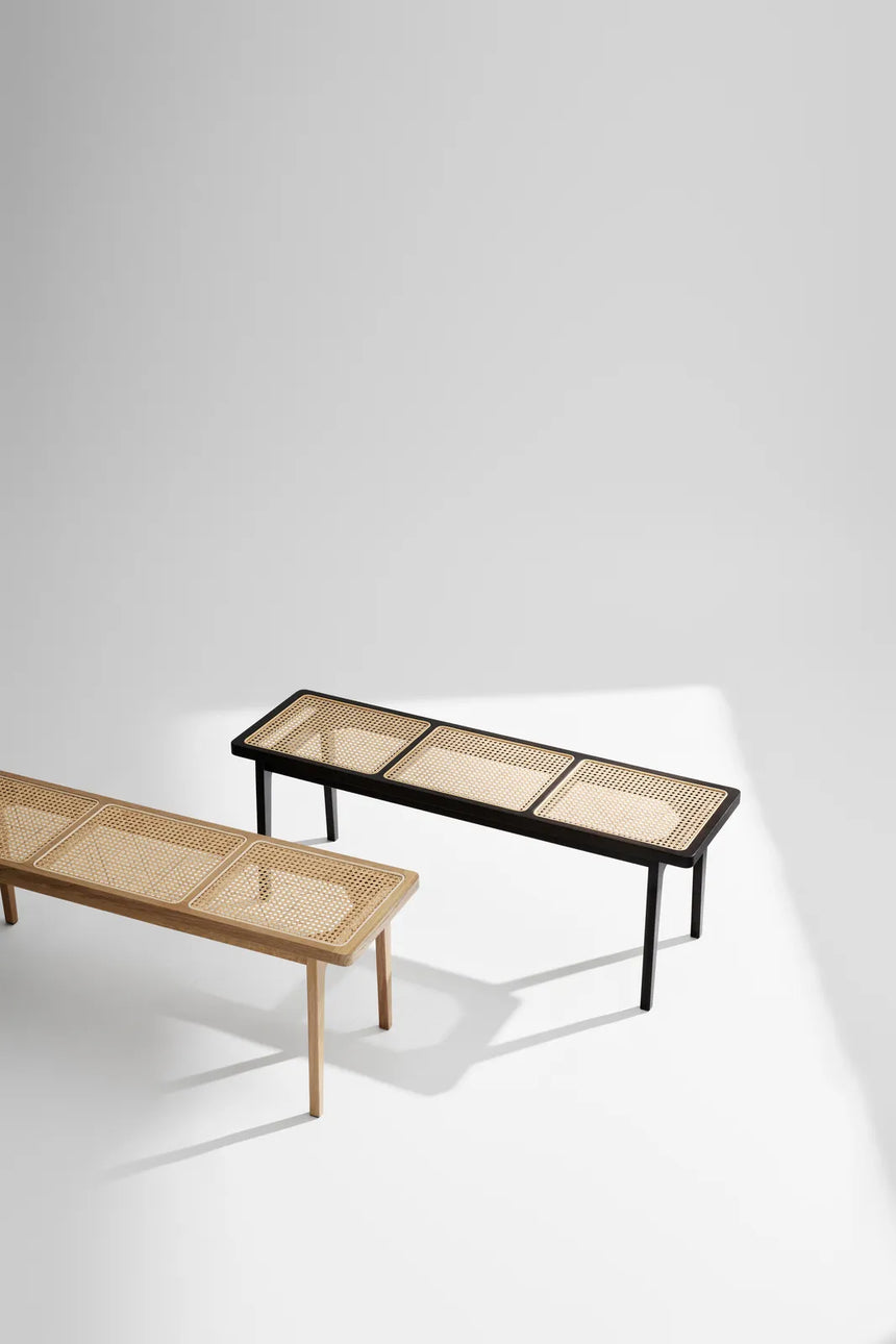 Sitzbank Le Roi aus Massivholz Esche und Rattan, 120×35×42 cm - ZEN ZONE Furniture