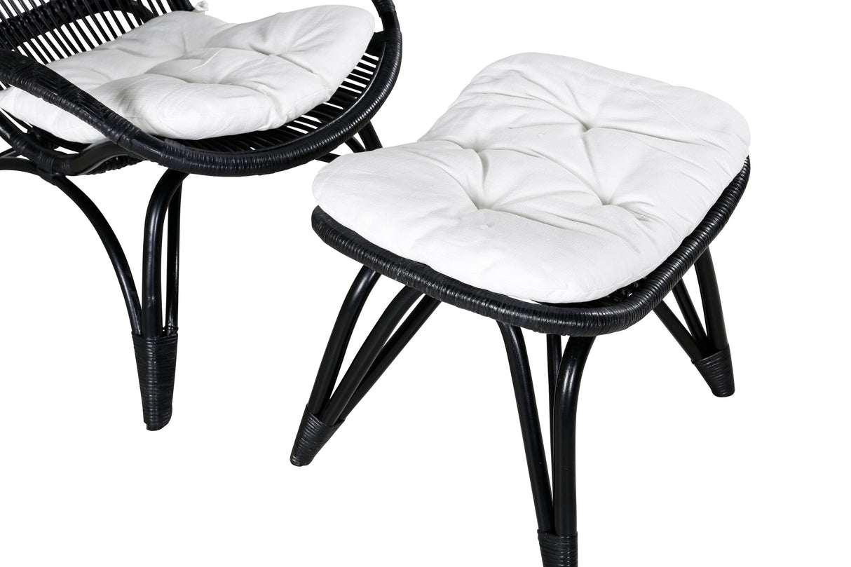 Ella Lounge Chair Schwarz Rattan / Offwhite Kissen