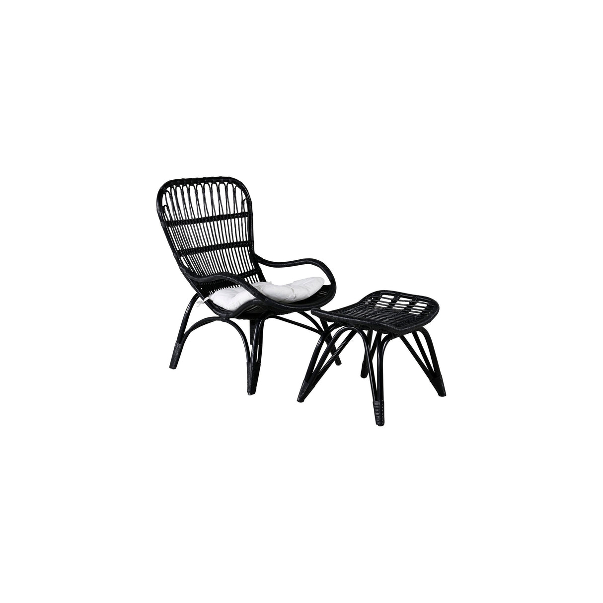 Ella Lounge Chair Schwarz Rattan / Offwhite Kissen