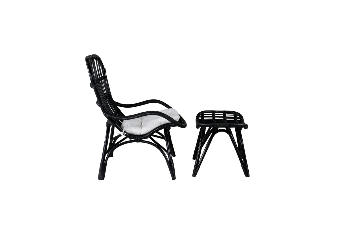 Ella Lounge Chair Schwarz Rattan / Offwhite Kissen