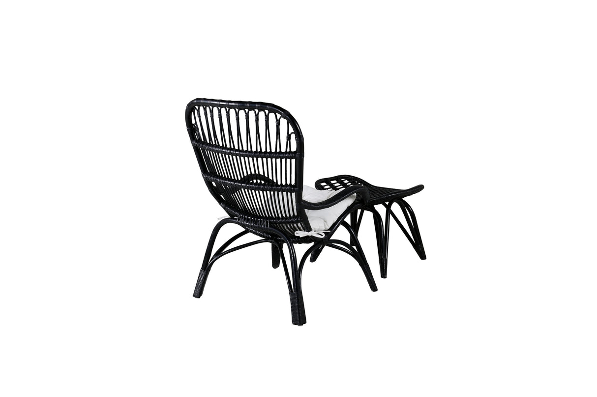 Ella Lounge Chair Schwarz Rattan / Offwhite Kissen