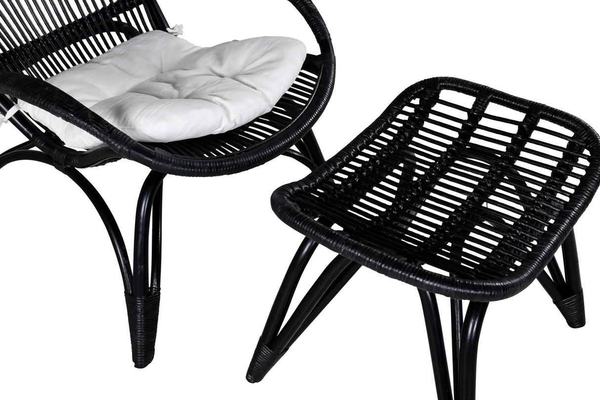 Ella Lounge Chair Schwarz Rattan / Offwhite Kissen