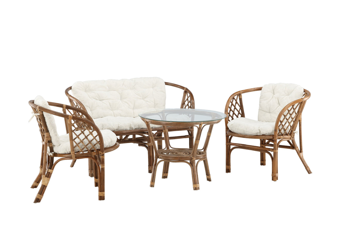 Wera Lounge Set Rattan / Offwhite Kissen