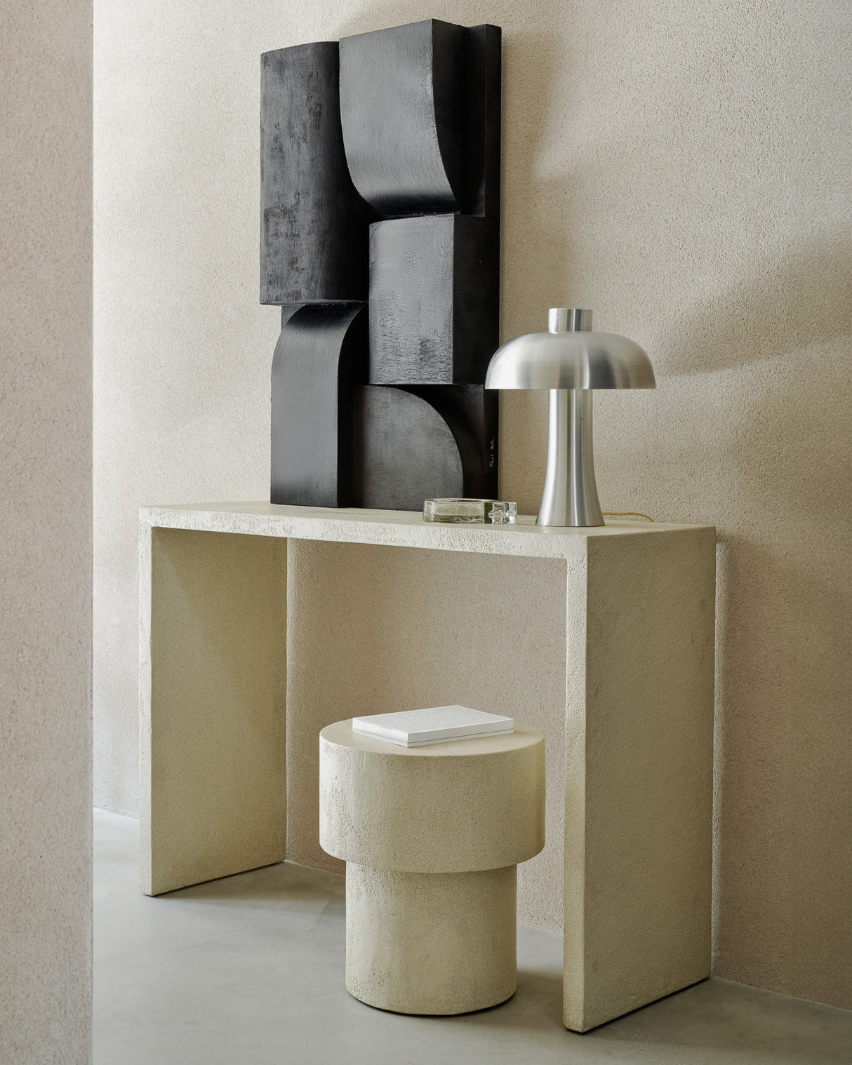 Elements Beistelltisch - Mikrozement - Off White - Pilzform - 41 x 41 x 47 cm - ZEN ZONE Furniture