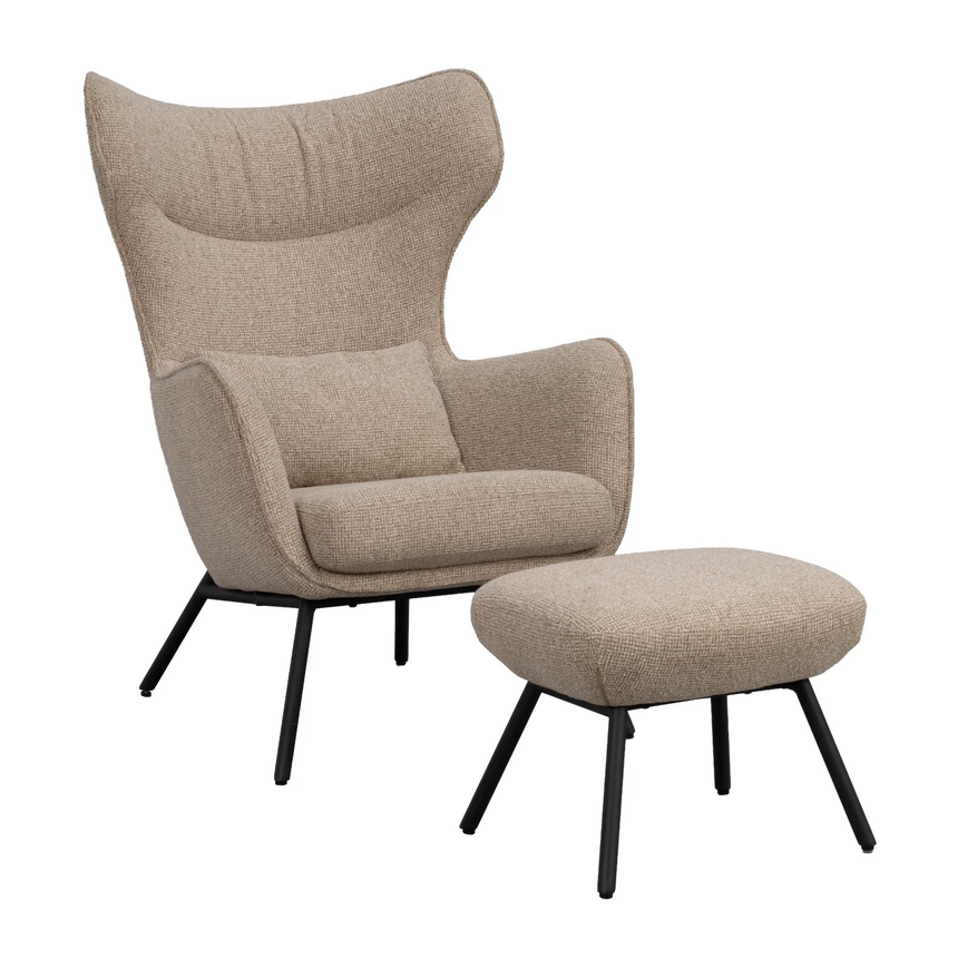 Armchair CALVERT made of durable beige fabric, Verona #173 medium beige, black, 78x89x108 cm
