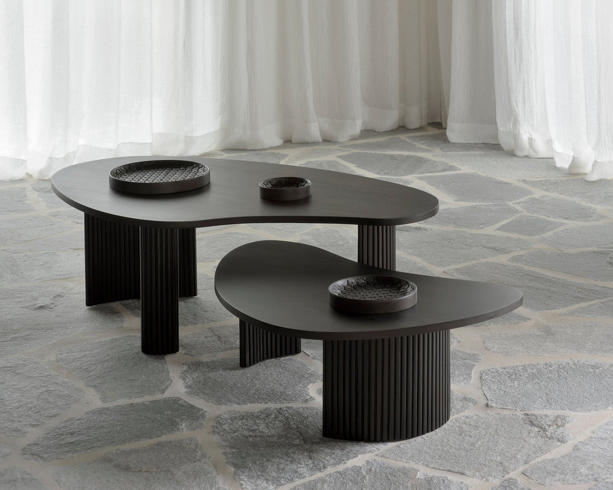 Boomerang Couchtisch - lackiertes Mahagoni - dunkelbraun - Kieselsteinform - ZEN ZONE