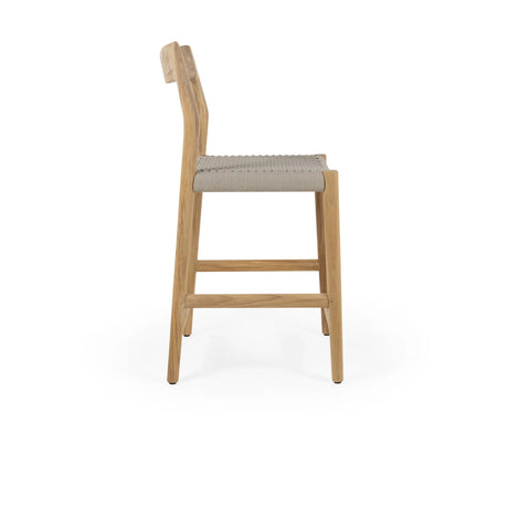 Garten Barhocker Lago aus Naturteak und grauem Geflecht, Sitzhöhe 60 cm - ZEN ZONE Furniture