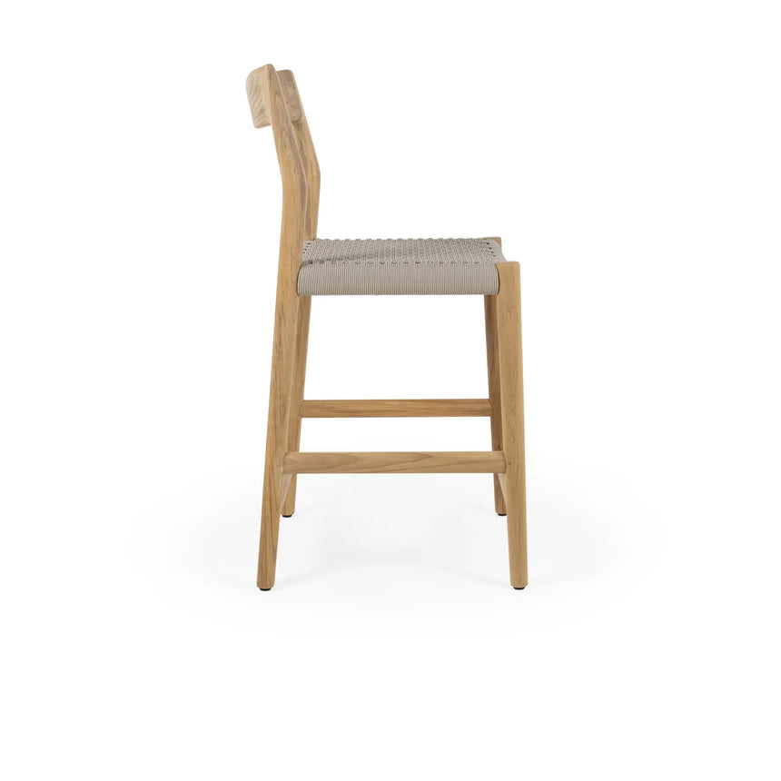 Garten Barhocker Lago aus Naturteak und grauem Geflecht, Sitzhöhe 60 cm - ZEN ZONE Furniture