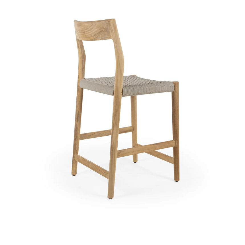 Garten Barhocker Lago aus Naturteak und grauem Geflecht, Sitzhöhe 60 cm - ZEN ZONE Furniture