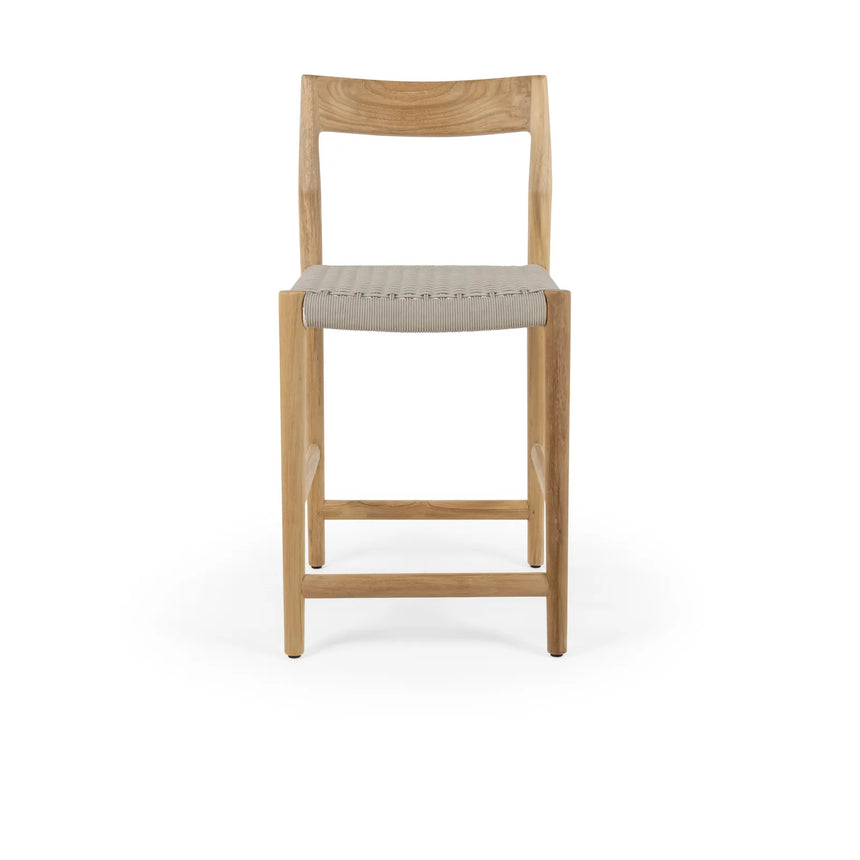 Garten Barhocker Lago aus Naturteak und grauem Geflecht, Sitzhöhe 60 cm - ZEN ZONE Furniture