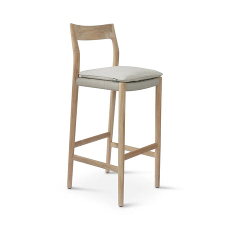 Garten Barhocker Lago aus Naturteak und grauem Geflecht, Sitzhöhe 80 cm - ZEN ZONE Furniture