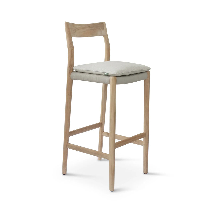 Garten Barhocker Lago aus Naturteak und grauem Geflecht, Sitzhöhe 80 cm - ZEN ZONE Furniture