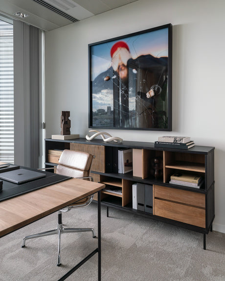 Oscar Sideboard - Teak - 2 Schiebetüren - 3 Schubladen - 224 x 40 x 89 cm - ZEN ZONE Furniture