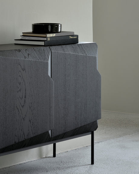 Stairs Sideboard - lackierte Eiche - schwarz - 3 Türen - 150 x 46 x 80 cm - ZEN ZONE Furniture