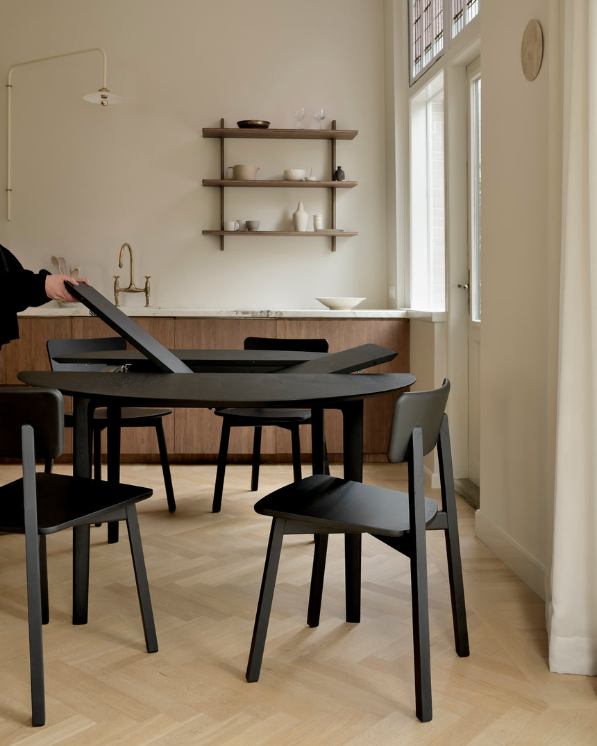 Bok ausziehbarer Esstisch - lackierte Eiche - schwarz - rund - 129/179 x 129 x 76 cm - ZEN ZONE Furniture
