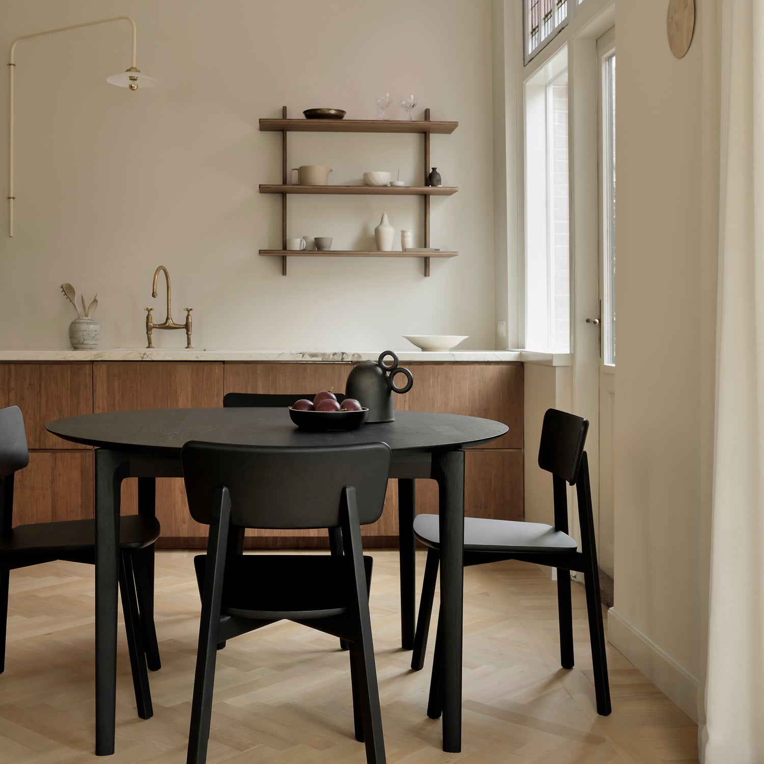 Bok ausziehbarer Esstisch - lackierte Eiche - schwarz - rund - 129/179 x 129 x 76 cm - ZEN ZONE Furniture