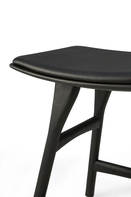 Osso Hocker - lackierte Eiche - schwarz - schwarzes Leder - 50 x 33 x 51 cm - ZEN ZONE Furniture